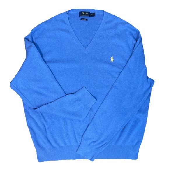 Polo Ralph Lauren Sweater V-Neck 100% Pina Cotton Size XXL In Blue Lightweight - Picture 1 of 4